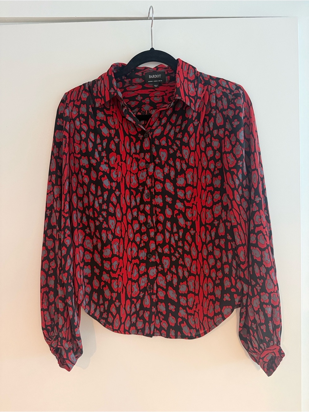 Bardot Black Blouse with Red Abstract Animal Print